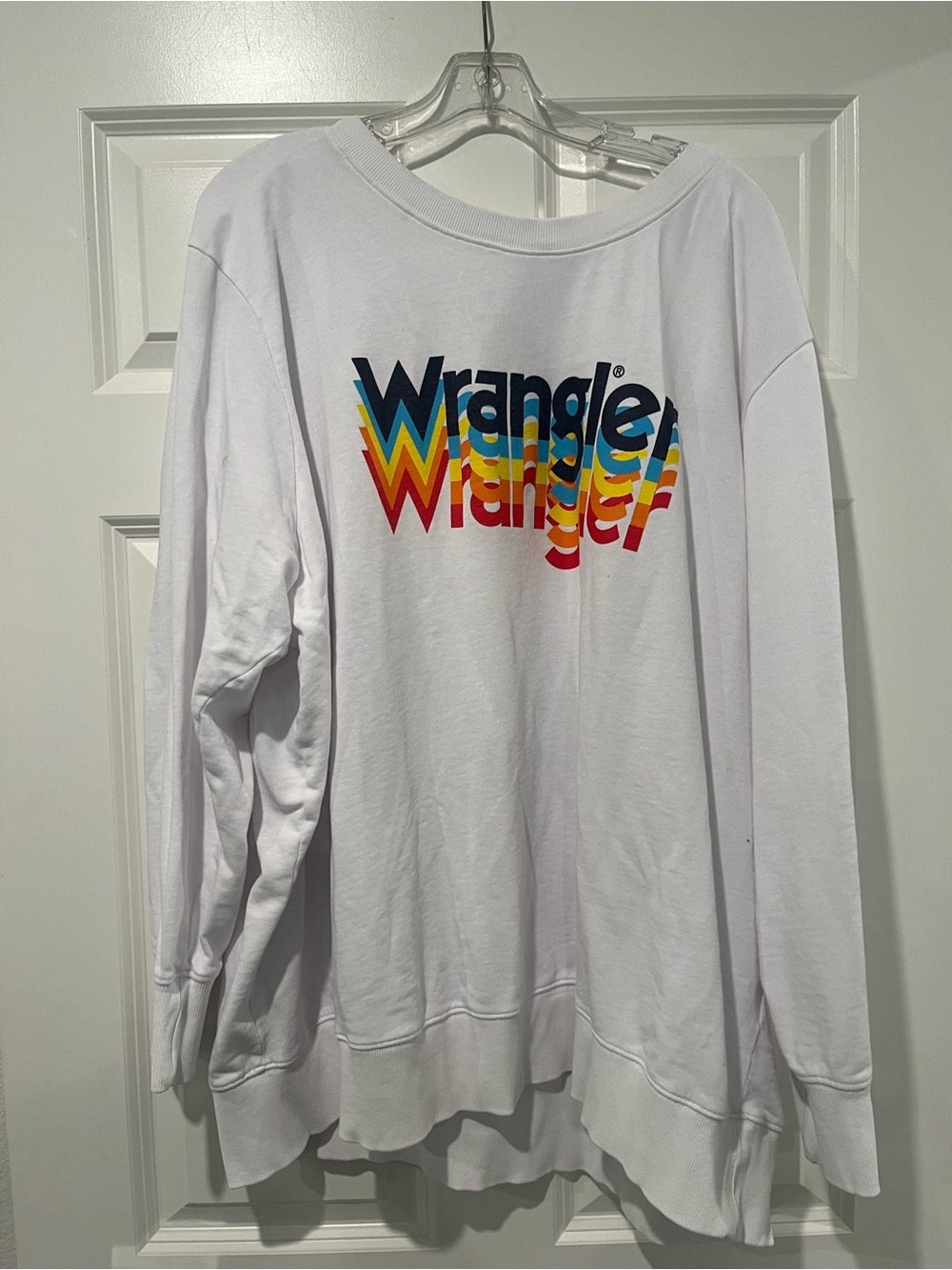 Wrangler White Sweatshirt with Multicolor Stacked Logo